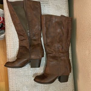 fergalicious brown knee high heeled boots